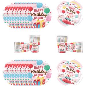 Letnerny-60 Pièces De Vaisselle Pour Ballons Colorés, Décoration De Fête D'anniversaire Pour Enfants, Assiettes Et Serviettes En Papier, Ensemble De Vaisselle Pour La Décoration D'un Festival, 20 Per - Neuf