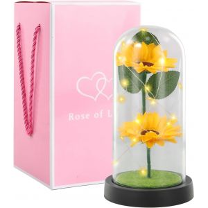 Fabur-Tournesol Lumineux Dans Un Dôme En Verre, Décor De Tournesol, 1pièce Lampe De Nuit Led Tournesol Artificiel, Veilleuse Pour Intérieur Et Événements Festifs Fête Des Mères Anniversaire - Neuf