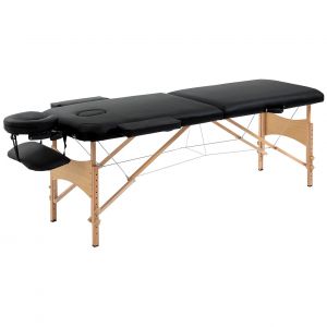 Table De Massage Pliante Lit Table De Beaut&eacute; 2 Zones Portable Sac De Tranport Inclus Hauteur R&eacute;glable Dim. 185l X 60l X 61-88h Cm Bois Massif Rev&ecirc;tement Synth&eacute;tique Noir - Neuf