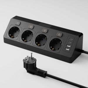 Sept-Multiprise D'angle Avec 2 Ports Usb Et 2 Type-C, 16 A/3840 W, Montage Mural, Avec C&acirc;ble De 2 M, Multiprise 4 Prises Avec Usb, Pour Bureau, Cuisine Et Salon, Noir - Neuf