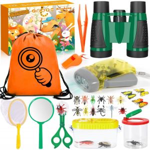 ERYI-28 Pièces Ensemble Explorateur Extérieur Jouets,Kit Exploration Enfant,Jumelles Pour Enfants Ensemble Explorateur Aventurier Pour Enfants Avec Pince À Épiler Attrape-Insectes Boussole Loupe - Neuf