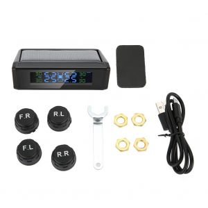 Systeme de surveillance de la pression des pneus TPMS solaire sans fil, ecran LCD avec alarme et 4 capteurs externes - Neuf