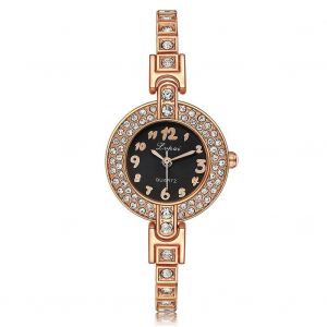 Lvpai Femmes Dame Luxe Strass Montre Quartz Bijoux Bracelet Montre-Bracelet (Or Rose + Noir) - Neuf