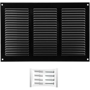 Grille Aeration Noir 300x200mm avec Moustiquaire ¿ Evacuation Caches Tuyau Ventilateur ¿ d'Extraction Ventialtion ¿ Exterieur Interieur ¿ Gaine Cache Extracteur d'air VMC ¿ Climatiseur Seche - Neuf