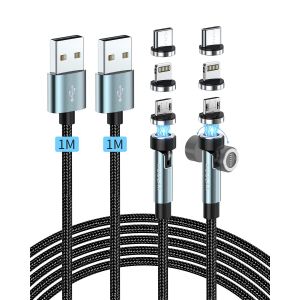 Thef-Chargeur Magnétique Type C, Transfert De Données Charge Rapide 3a Câble Aimanté, Nylon 9pin Cable Magnetique Type C Pour Samsung Galaxy S10/S9/S8, Huawei P20, Honor, Lg(1m+1m) - Neuf