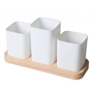 Hjlian Boite De Rangement Pour Couverts En Polypropylene, Piedestal En Chene, Pour La Cuisine, La Maison, Les Baguettes, Les Cuilleres, Les Couverts, Boite De Separation A 3 Compartiments - Neuf