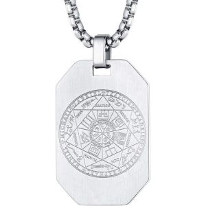 Trahoo-Collier Médaille Talisman Sceau De 7 Archanges Homme Femme, Pendentif 7 Archanges De Protection Acier Inoxydable + Chaîne 55+5cm,Bijoux Porte Bonheur Amulette Protection - Neuf