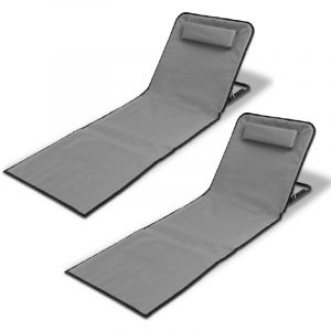 2x Tapis De Plage Tapis De Plage Transat De Plage Pliable Avec Coussin R&eacute;glable En Hauteur Sur 5 Niveaux Avec Sangle De Transport-Gris - Neuf