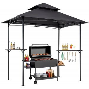 MEVRONISSHOP-Gazebo de Barbecue, 243 x 150 cm, Tonnelle de BBQ Ext&eacute;rieur avec Toit &agrave; 2 Niveaux, Abri de Barbecue de Patio en Acier &agrave; Rev&ecirc;tement de Poudre, pour Grillades, F&ecirc;tes, Pique-niques, Jardin, - Neuf