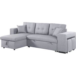 Canap&eacute; d'angle convertible en tissu "Noah" - 4 places - Gris clair - Neuf