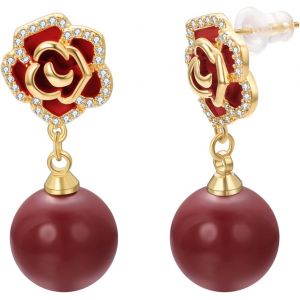 Kal-Boucle D'oreille Or/Blanches/Noires Perles Femme Boucle D'oreille Pendante Ronde Perle Oreilles Fantaisies Femme - Neuf