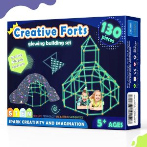 Kit De Construction De Fort Pour Enfants - Brillent Dans Le Noir 130 Pcs Jouet Fort Créatif Pour Garçon Et Fille De 5+ Ans - Jouets De Construction Stem Châteaux De Diy Tente De Jeu Tour De Fusée - Neuf