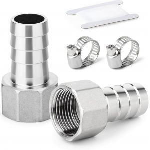 2 Pcs Raccords Cannel&eacute;s De Tuyau,20 Mm Barbel&eacute; &Agrave; 1 Bsp Femelle Raccords Bsp,Raccord &Agrave; Compression En Acier Inoxydable 304 Pour L`Eau,Industriel - Neuf