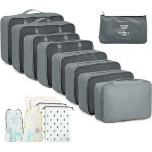 KALANKA-Organisateur Valise, Lot de 15 Rangement Valise Organisateur, Imperm&eacute;able sac Rangement Valise, Packing Cubes R&eacute;sistant &agrave; la D&eacute;chirure, Organiseur Valise pour Voyage avec Poches Transparentes - Neuf