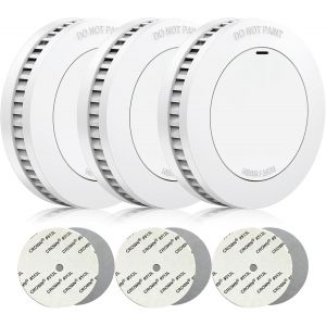 RUNIDUR D&eacute;tecteur de Fum&eacute;e de Set sans Fausses Alarmes, Alarmes D'incendie sans Clignoter pour Un Collage, des D&eacute;tecteurs D'incendie pour 10 Ans de Batterie, Blanc, Lot de 3 - Neuf