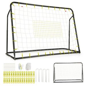 But De Football Ext&eacute;rieur 187 X 122,5 Cm 2 En 1 Avec Filet De Rebond Angle R&eacute;glable Pour Entra&icirc;nement En Jardin En M&eacute;tal Noir Helloshop26 20_0010953 - Neuf