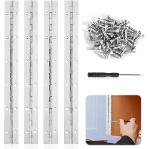 Charni&egrave;re Piano, 4 Pcs Paumelle Charni&egrave;re Porte vis Incluses Charni&egrave;res en Acier Inoxydable avec Trous Charni&egrave;re &agrave; Tige pour Piano Portes Fen&ecirc;tres Armoires Bo&icirc;tes Outils Bo&icirc;tes en Bois - Neuf