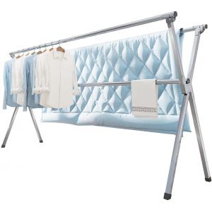 KGABERY-Séchoir À Linge 63 Pouces Pliable Pour L'Intérieur Et L'Extérieur,Séchoir À Vêtements Pliable,Séchoir À Linge Portable Et Pliable,Étendoir À Linge Robuste,20 Crochets 12 Pinces - Neuf