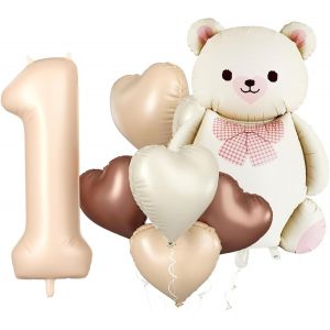 ChicSlick-Ours Décoration D'Anniversaire 1 An Fille Ballon Décoration 1Er Anniversaire Fille Garçon Ours Anniversaire Ballons 1 An Ballon En Aluminium En Forme De C?ur 1 Anniversaire Fille P[X883] - Neuf