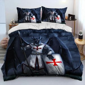Parure De Lit Avec Housse De Couette Et Taie D'oreiller, Motif Chevalier, Templier, Croisé, King Size Et Queen Size - Neuf