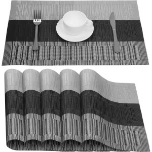 Eryi-Lot De 6 Sets De Table Couleur Gris Et Noir - Antidérapants Faciles À Nettoyer - Résistants À La Chaleur Et Aux Déchirures - Imperméables - Maison - Restaurant - Hôtel - Neuf