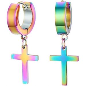 Kal-Acier Inoxydable Clou D'oreille Boucle D'oreille Clou D'oreille Argent Noir Doré Ronde Croix Pendentif Rétro Homme Femme - Neuf
