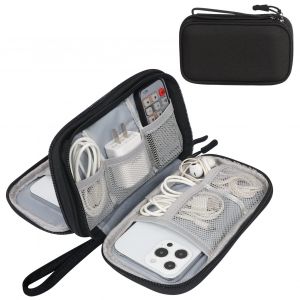 Poche c&acirc;ble, organisateur &eacute;lectronique double couche pour c&acirc;bles, &eacute;tui de voyage pour accessoires &eacute;lectroniques, banque d'alimentation, cl&eacute; USB, chargeur, souris, cartes SD - noir (13x21x5 cm, 0.2 kg) - Neuf