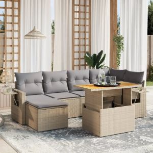 Prolenta Premium - Salon De Jardin Avec Coussins 7 Pcs Beige R&eacute;sine Tress&eacute;e - Neuf