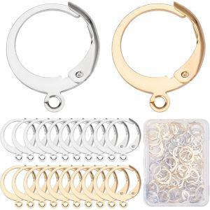 1boîte 80pièces 40 Paires De Crochets De Boucles D'oreilles À Levier Véritable En Acier Inoxydable Plaqué Or 18k Fermoir À Levier Rond Huggie Hoop Français Oreille Fil Leviers Crochet - Neuf
