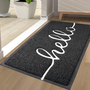 Paillasson D'extérieur « Hello », Paillasson D'intérieur, Tapis D'entrée, Tapis D'entrée Intérieur, Paillasson D'extérieur Antidérapant Et Anti-Poussière, 44 X 76 Cm (Noir) - Neuf