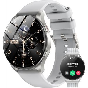 Montre Connectée Femme Homme, Écran À Amoled Allumé, Toujours À L'écran, 2 Bracelets,100 Modes De Sport, Appel Bluetooth, Assistant Vocal, Pour Android/Ios¿Argenté¿ - Neuf