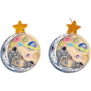 Kal-Boucles D'oreilles &Agrave; Clous Croissant Lune Astronaute Acrylique Dr&ocirc;les Femmes Amies C&eacute;leste Plan&egrave;tes Mignonnes Accessoires Cadeaux Breloques Remarquables - Neuf