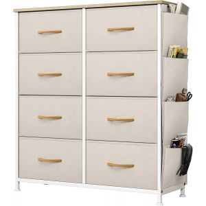 SUBZONAL-Commode avec Poches lat&eacute;rales et Crochets, Commode &agrave; 8 Tiroirs en Tissu Meuble de Rangement avec Dessus en Bois pour Chambre &agrave; Coucher, Salon, Chambre d'enfant,Beige - Neuf