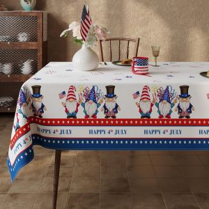 Blazeflux-Esmorah Nappe 4 Juillet 60x84 Pouces Rouge Blanc Bleu Etoiles Rectangulaire Lavable Decoration Fete Americaine Memorial - Neuf