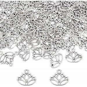 Ytseazn-1 Boîte 100 Pièces Style Tibétain Alliage Fleur De Lotus Pendentifs En Vrac Argent Fleur De Lotus Charme Pour La Fabrication De Bijoux Breloques Boucles D'oreilles Collier Bracelets Accessoi - Neuf