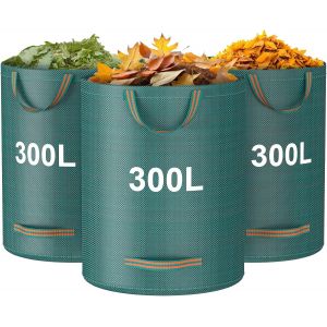 CHECARZHN--NO1-Lot De 3 Sacs À Déchets De Jardin, 300 L X 3 Sacs De Jardin Résistants Avec Poignées, Sacs De Jardin Réutilisables, Sacs De Recyclage Pliables Pour Feuilles, Ordures, Débris, Sacs Poub - Neuf