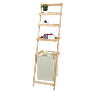 SoBuy® FRG160-N Étagère Murale Style échelle pour Salle de Bain avec 1 Panier à Linge Amovible et 3 Niveaux de Rangement - Neuf