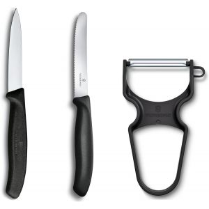 Kalanka-Swiss Classic Set 3 Couteaux D'office Avec &Eacute;plucheur, Couteau De Cuisine Pour Fruit Et L&eacute;gumes, Acier Inoxydable, Compatible Lave-Vaisselle, Noir - Neuf