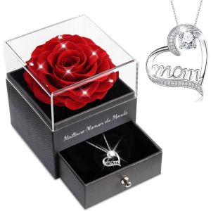 Cadeau Fete Des Meres Original, Rose Eternelle Avec Bijoux Avec Argent 925 Collier, Fête Des Mères, Meilleure Maman Du Monde, Rose Préservée Fleur Cadeau Maman/Mamie, Cadeau Anniversaire Maman - Neuf