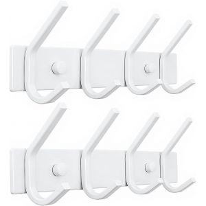 Porte Manteau Mural,Patères Porte Manteaux en Acier Inoxydable Crochet Mural pour Chambre Salle de Bain Cuisine (Blanc,4-Crochet 2pcs) - Neuf