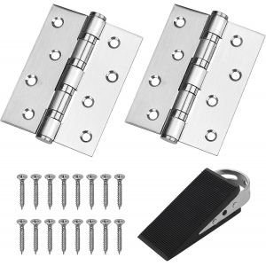 Lot de 3 charnières de porte pliables en acier inoxydable (100 x 74 mm) pour portes en bois - Charnière de porte robuste en acier inoxydable avec butée de porte - Cale en caoutchouc - Pour - Neuf