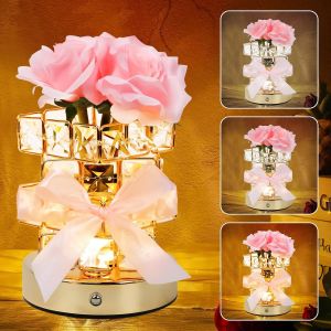 Cmjaagur-Lampe De Table En Cristal Rose, Lampe De Table Rechargeable Sans Fil, 3 Couleurs, Petite Veilleuse, Lampe De Chevet Tactile, D&eacute;coration Pour Maison, Parfaite Pour Chambre Bureau Cadeau[M2626] - Neuf
