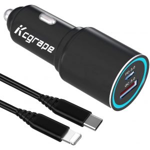 Chargeur De Voiture Usb C Rapide 48 W Et C&acirc;ble Pour Iphone 14/14 Pro/14 Pro Max/14 Plus/13 12 11/13 Mini/Se 2020 2022/Xr X Xs/Xs Max, Adaptateur De T&eacute;l&eacute;phone &Agrave; Double Port : Type C Pd 30 W + Charge - Neuf
