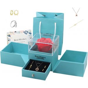 Cadeau Pour Petite Amie, Rose &Eacute;ternelle, Coffret Cadeau, Collier En Or Rose Pour Femme, Boucles D'oreilles En Or Rose, Bagues, Lettre D'amou - Neuf