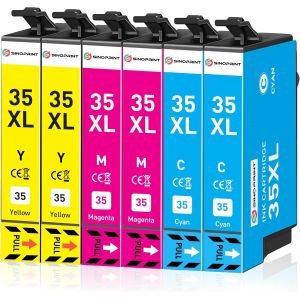 Lot de cartouches d'encre 35XL compatibles avec Epson 35XL 35 XL pour Workforce Pro WF-4720 WF-4725 WF-4730 WF-4740 WF-4720DWF WF-4725DWF WF-4730DTWF WF-4740DTWF (2 cyan,2 magenta,2 - Neuf