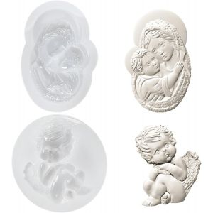 Kalanka-Lot De 2 Moules En Silicone Sainte Famille M&egrave;re Et Ch&eacute;rubin Pour Argile Polyclay S&eacute;chage &Agrave; L'air Libre, Moule De D&eacute;coration De G&acirc;teau Chocolat - Neuf