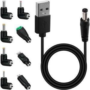 JGD-C&acirc;ble d'alimentation Universel 5V USB vers DC, 5.5mm * 2.1mm avec 8 Jack Connecteurs (5.5 x 2.5, 4.8 x 1.7, 4.0 x 1.7, 3.5 x 1.35, 2.5 x 0.7 Micro USB, Type-C, Connecteur LED) pour Micro Tablette - Neuf