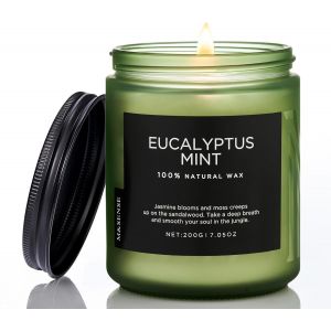 SANSH-Bougies Parfumées en Soja Menthe à l`Eucalyptus 200g - 50h Parfum Rafraîchissant/Purifiant, Aromathérapie Détente/Bien-Être/Respiration Profonde - Neuf