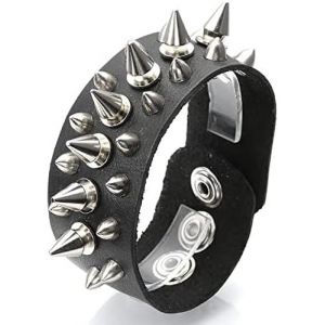 Kal-&reg; Et116 - Bracelet En Cuir R&eacute;glable Large Rivets Style Punk Rock Homme Femme - Neuf