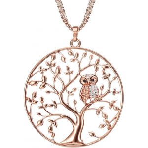 Kales-Long Collier Pour Les Femmes,Arbre De Vie Avec Collier Pendentif Hibou Pour Les Filles Collier En Or Rose Et Argent Avec Collier De Chaîne En Cristal Cz - Neuf
